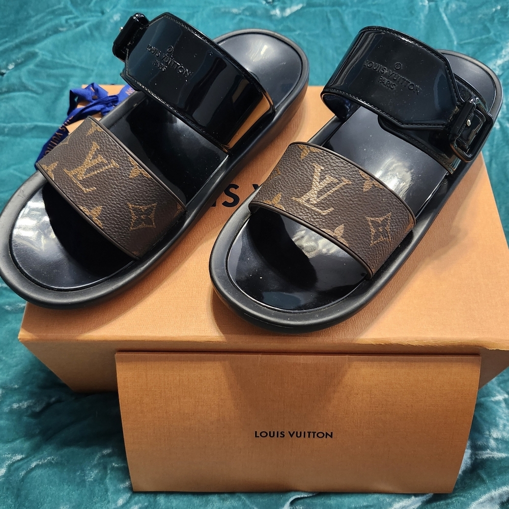 Louis Vuitton Black and Brown Monogram Sandals